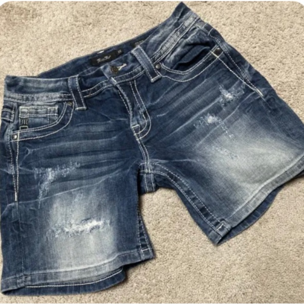 Miss Me Dark Blue Distressed Denim Shorts